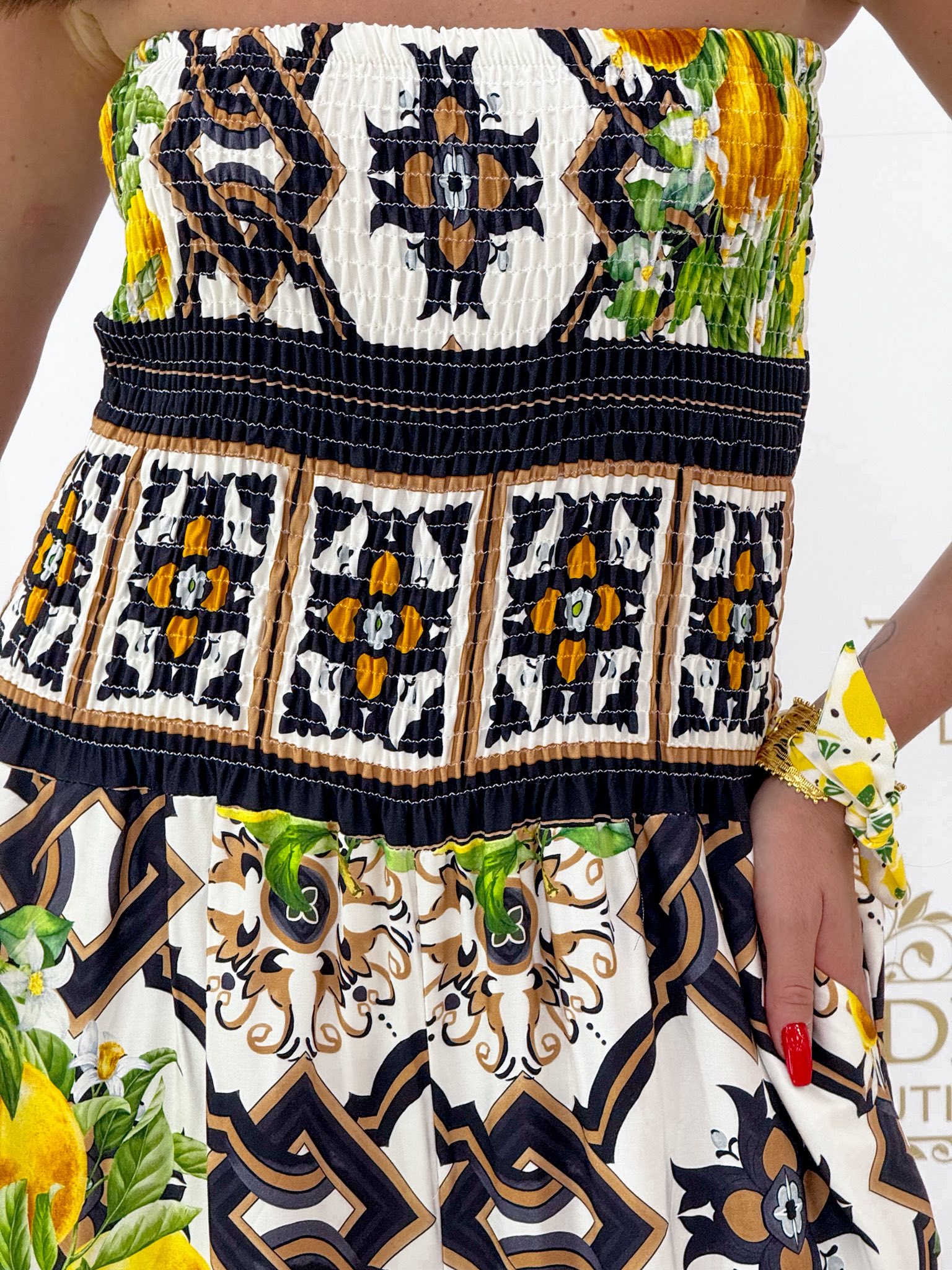 Különleges mintázatú, mellnél gumírozott palazzo overál - Image 5