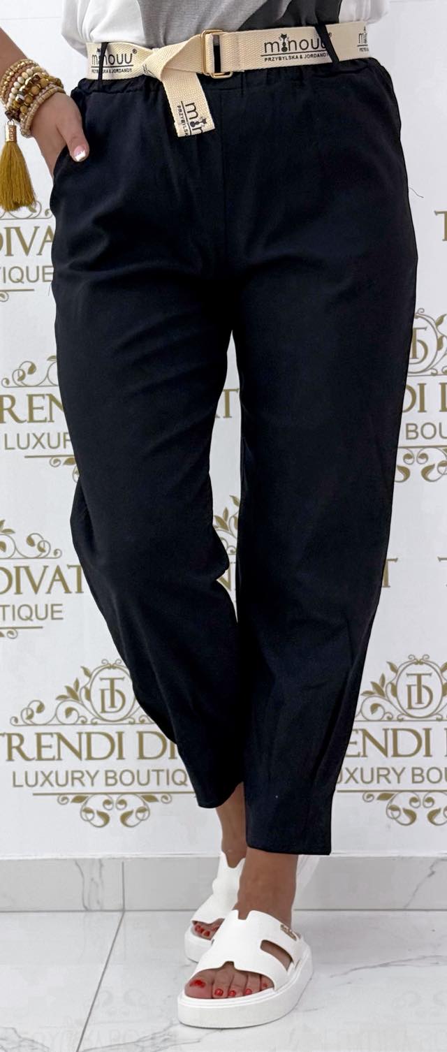 Gumis derekú elasztikus vászon hárem nadrág, ajándék övvel - Image 2