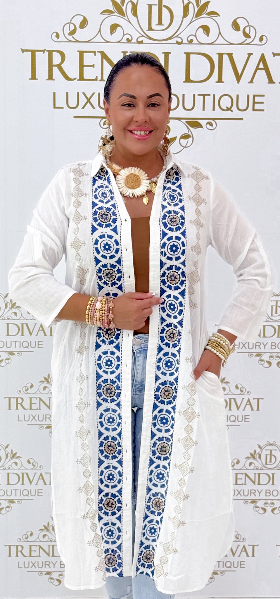 Lenge vékony vászon anyagú, különleges mintázatú maxi ing tunika - Image 5