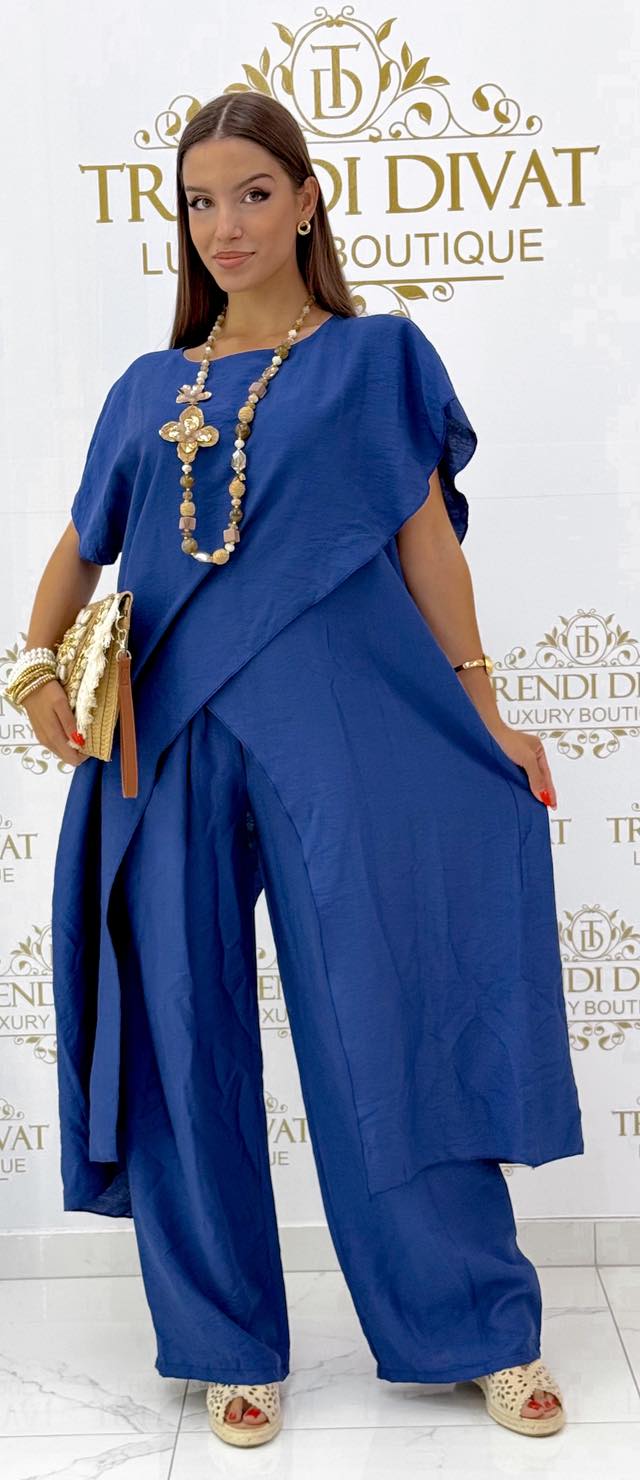 Egyedi átlapolt fazonú, lenge vászon anyagú palazzo szett - Image 5