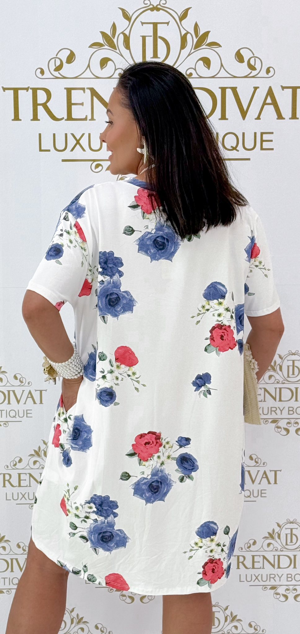 Feliratos, rózsa mintázatú zsebes tunika - Image 5