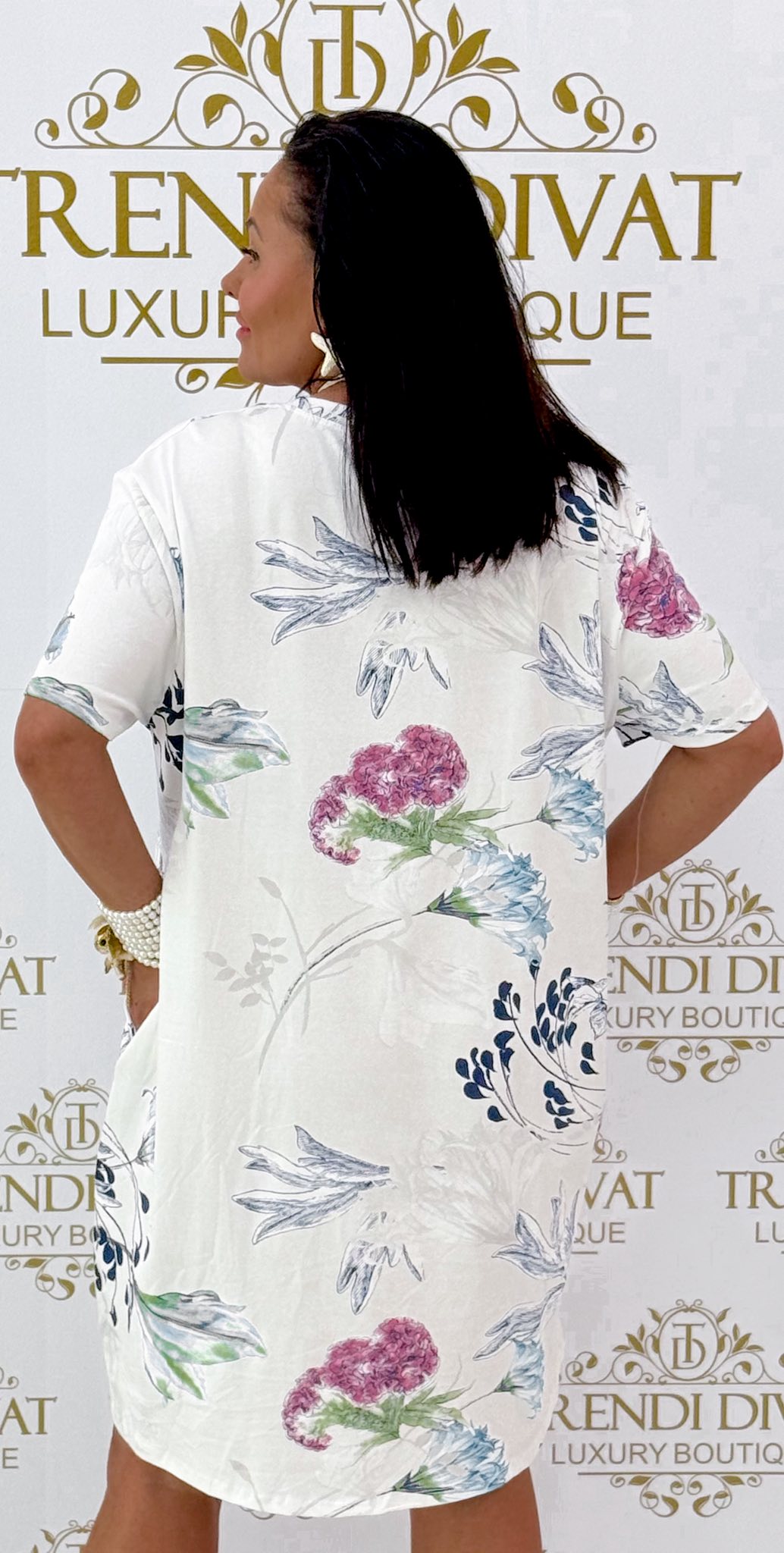 Feliratos, kis virág mintázatú zsebes tunika - Image 5