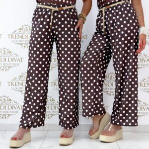 Lenge anyagú pöttyös mintázatú palazzo nadrág, ajándék övvel