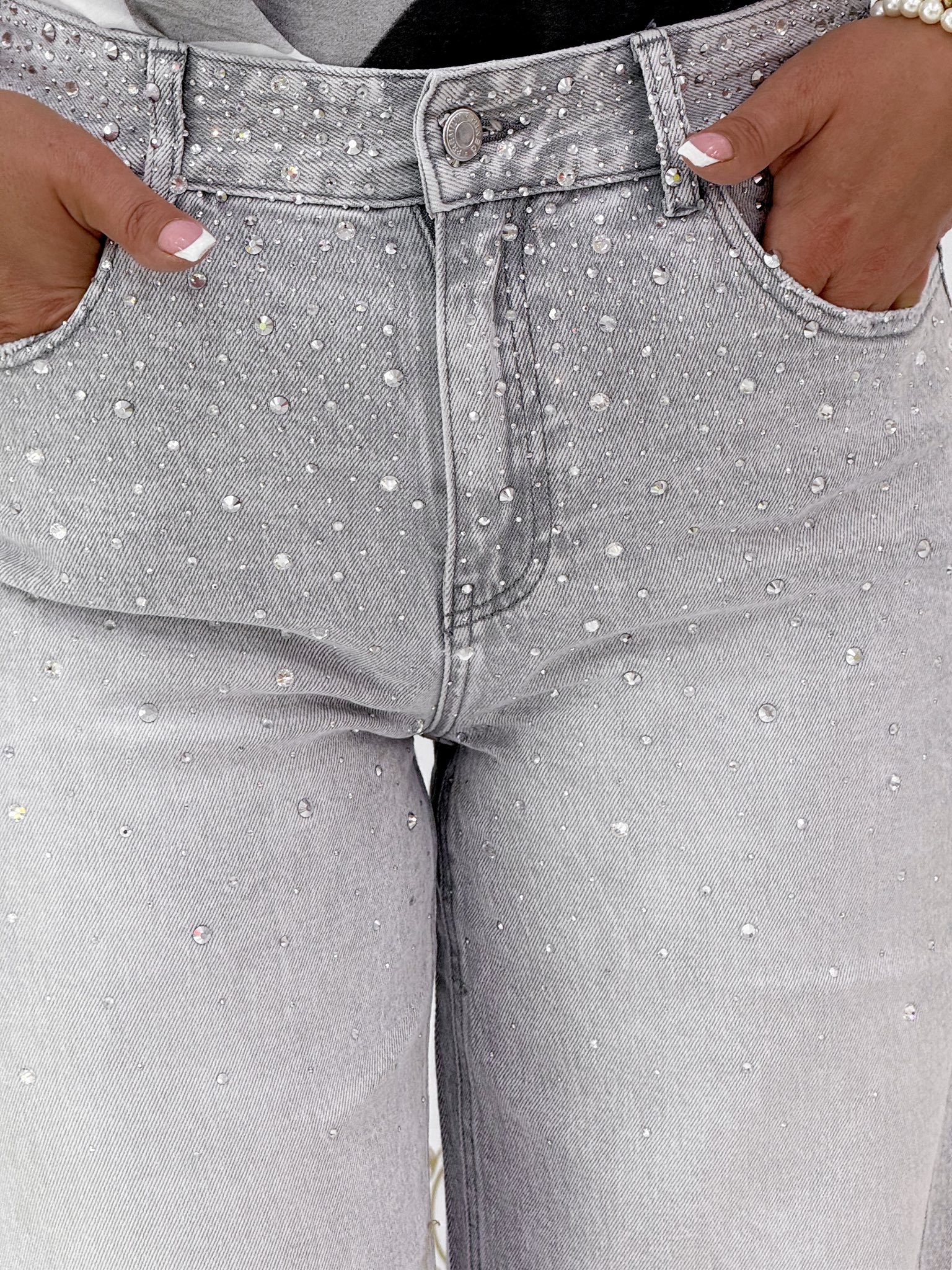 Ezüst színű kövekkel díszített, szürke színű palazzo farmernadrág "H3771" - Image 5