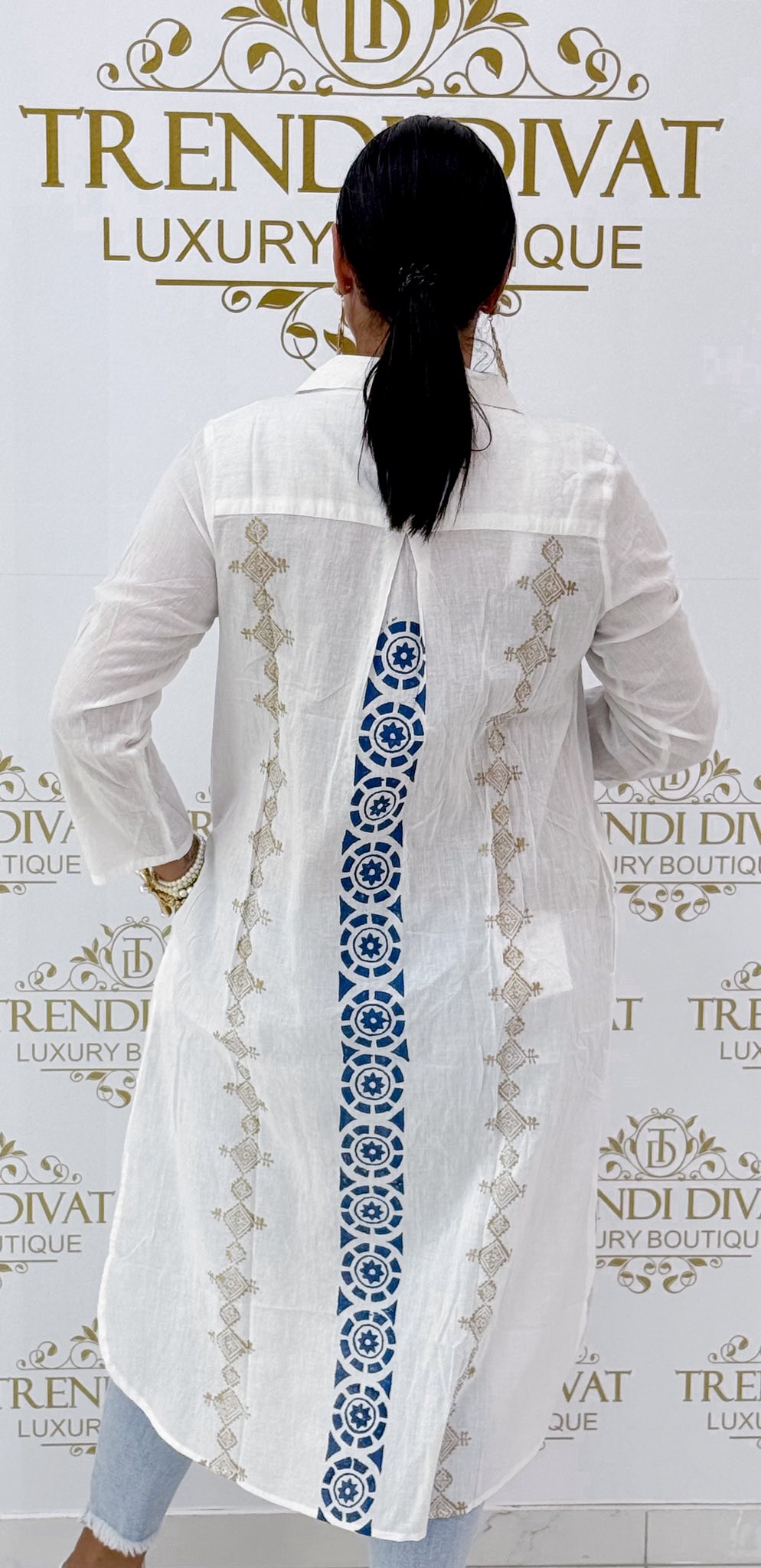 Lenge vékony vászon anyagú, különleges mintázatú maxi ing tunika - Image 7