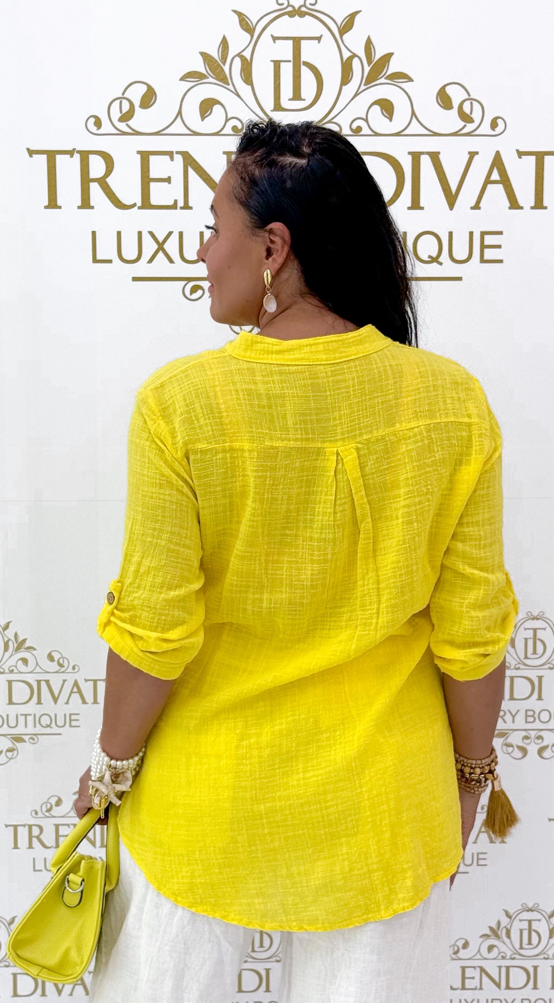 Álló galléros, gombos nyakú, lenvászon anyagú blúz - Image 10