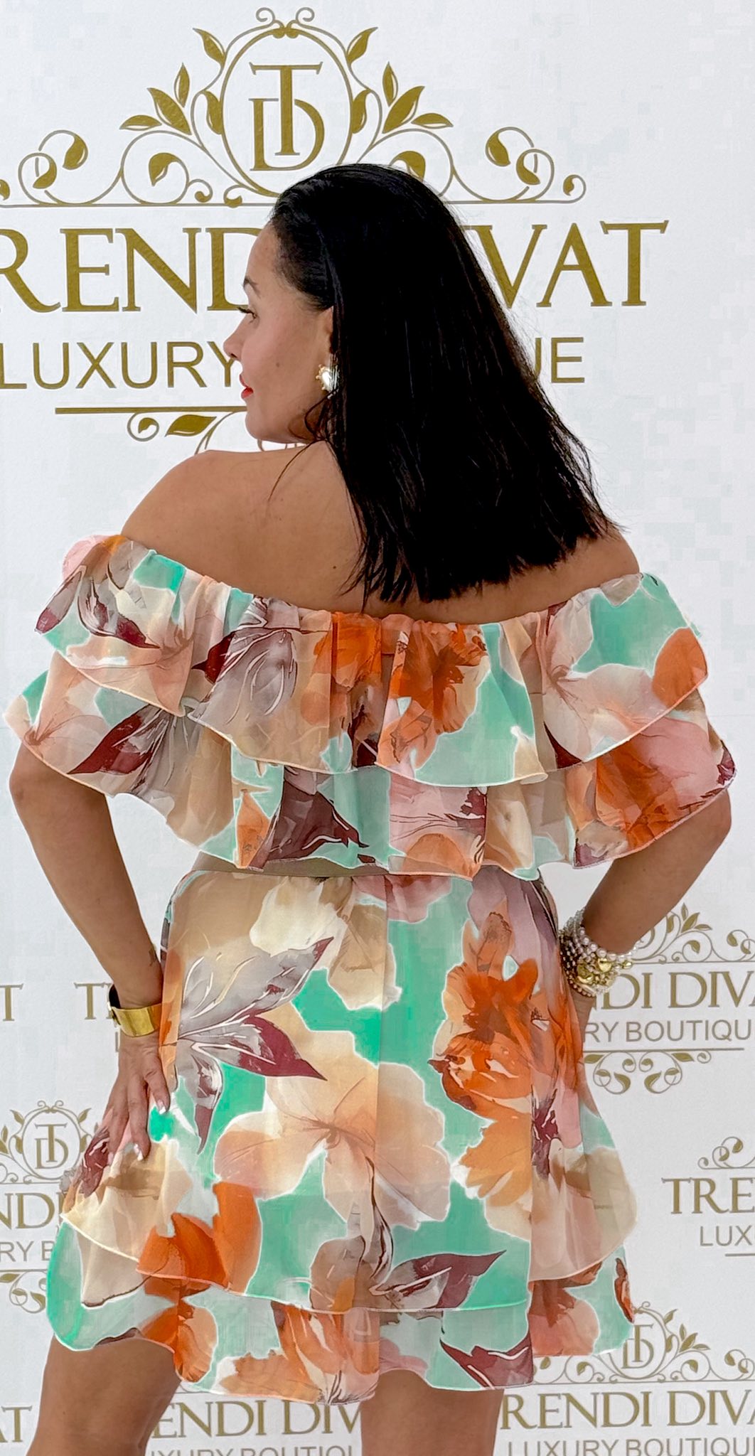 Mellrésznél fodros, különleges virág mintázatú, muszlin anyagú kis ruha - Image 14