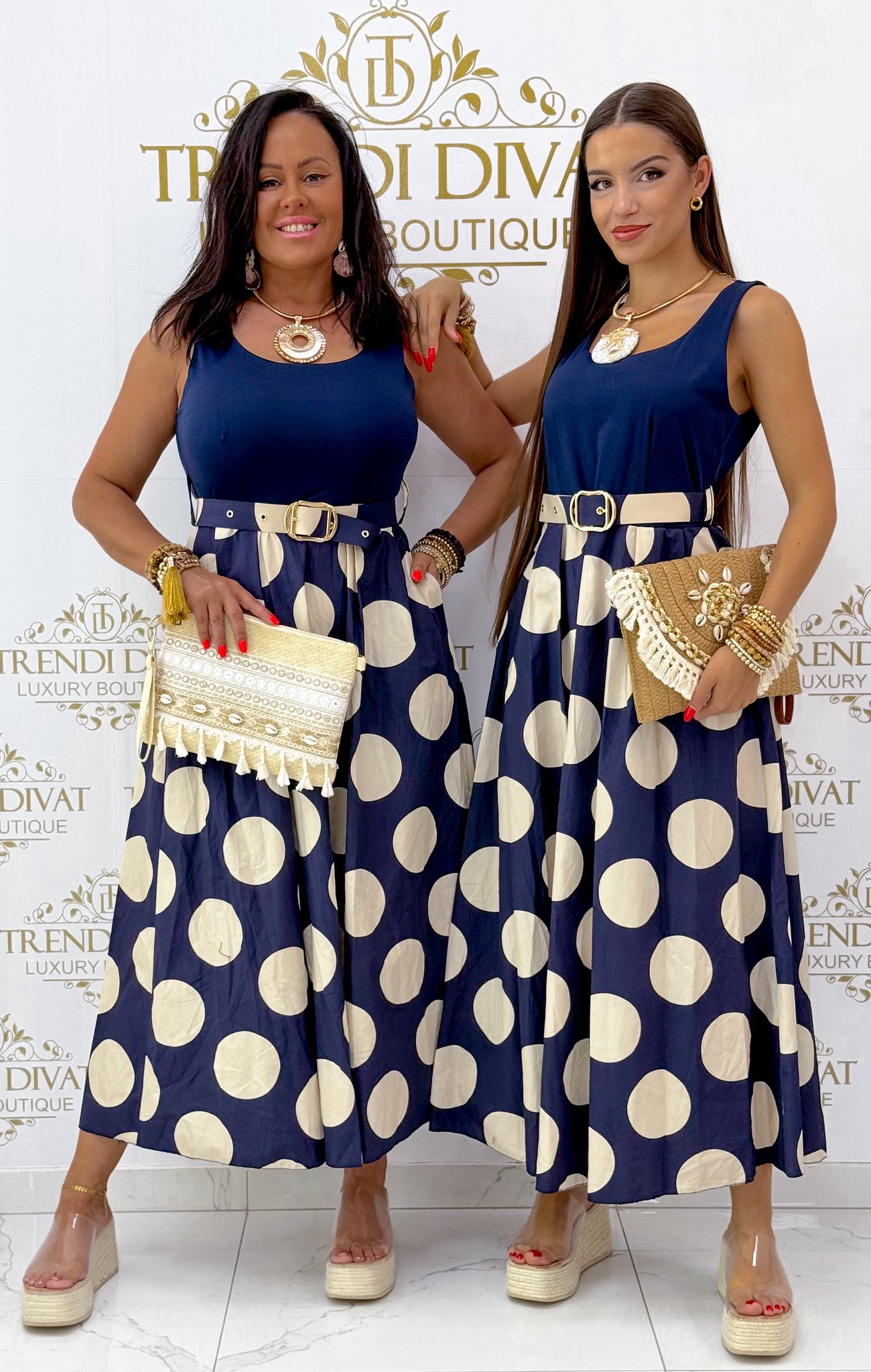 Pöttyös vászon szoknya részes zsebes maxi ruha, ajándék övvel