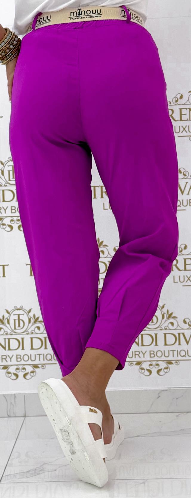 Gumis derekú elasztikus vászon hárem nadrág, ajándék övvel - Image 10