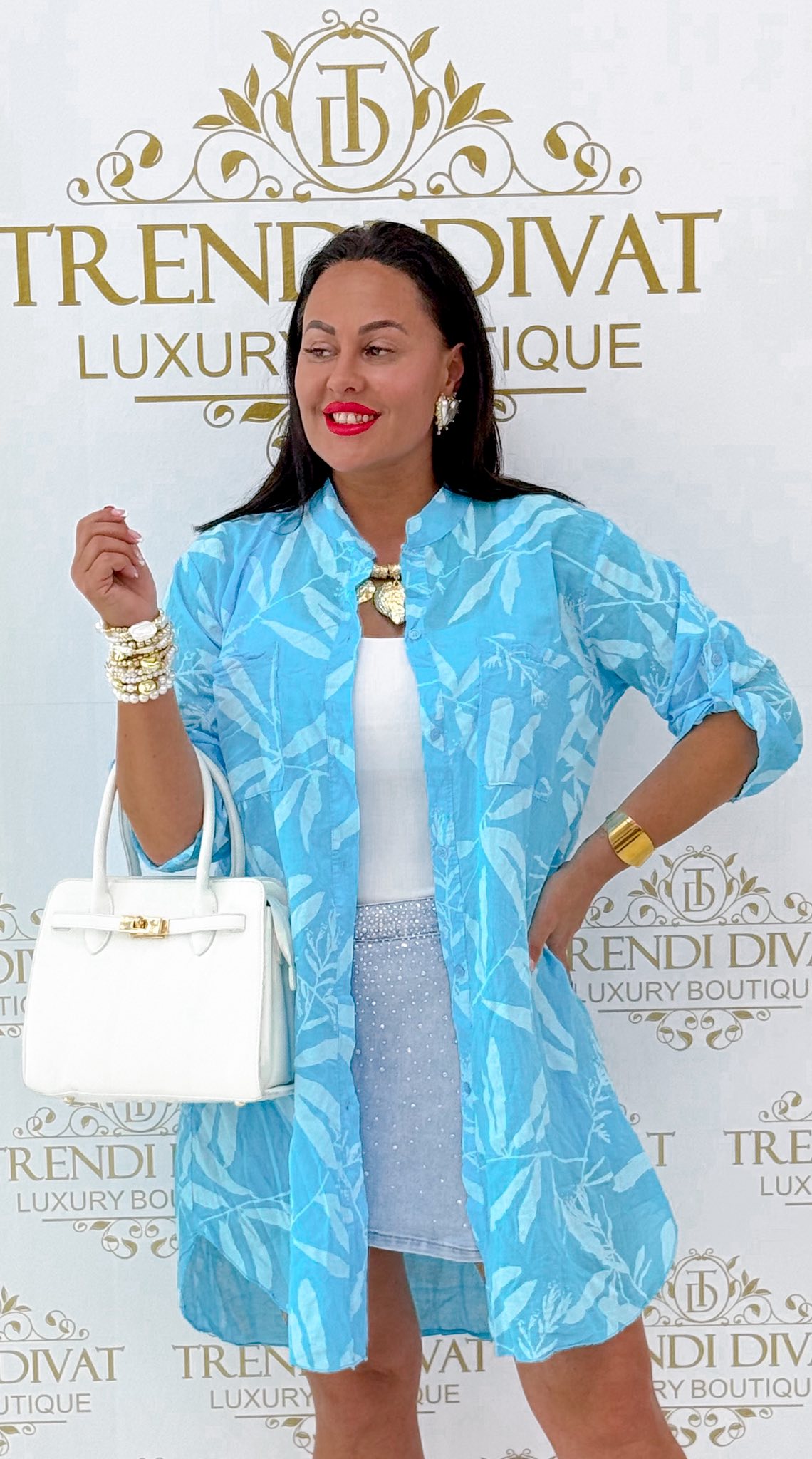 Álló galléros, lenge vászon anyagú, levél mintázatú ing tunika - Image 9