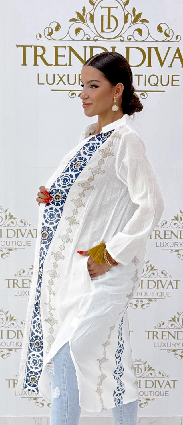 Lenge vékony vászon anyagú, különleges mintázatú maxi ing tunika - Image 9