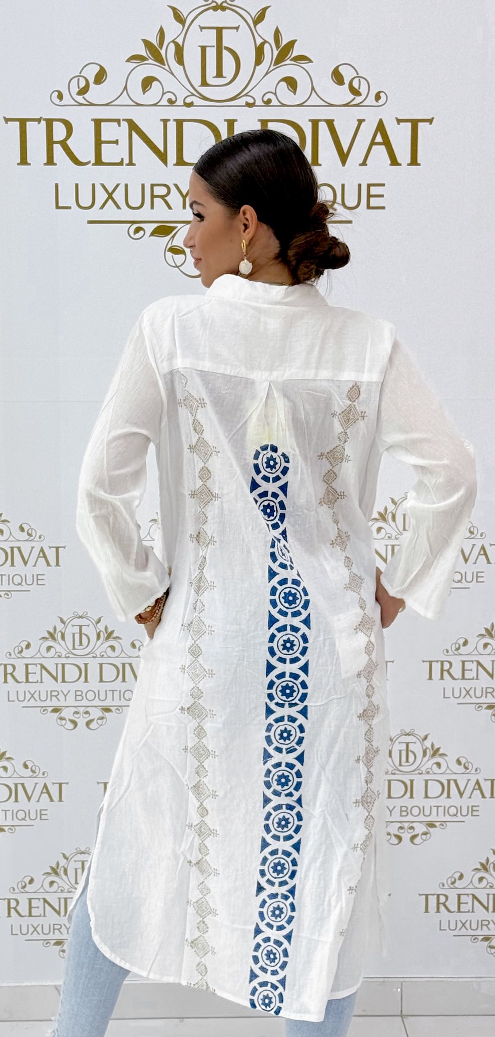 Lenge vékony vászon anyagú, különleges mintázatú maxi ing tunika - Image 10